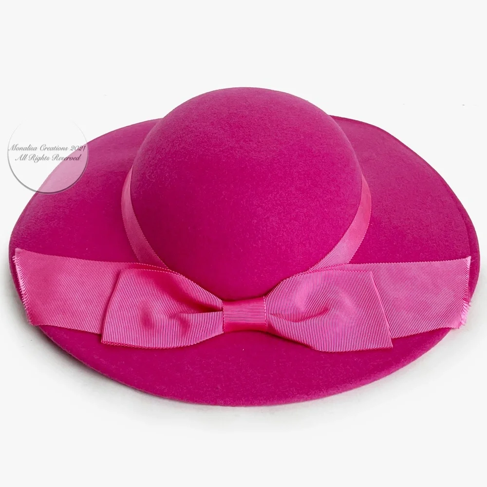 Bollman Wide Brim Hat Cartwheel Hat Doeskin Felt Wool Pink Fuchsia Vintage